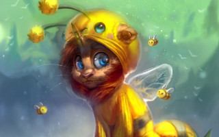 Yellow cat bee costume birds - art station free wallpaper