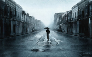 Person walking street umbrella rain 2 - cyril rolando free wallpaper