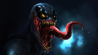 Creepy alien red tongue glowing - smoke and fog behind free wallpaper