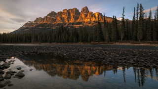Mountain reflection river forest city - rock and trees free wallpaper