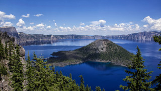 Lake mountains trees clouds blue - bob thompson free wallpaper