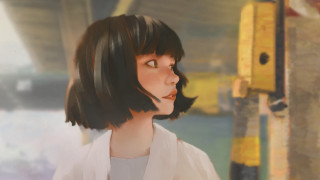 Woman black hair white shirt 5 - atey ghailan free wallpaper