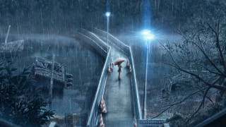 Couple walking rain covered walkway - a rainy day free wallpaper