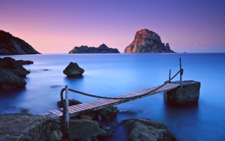 Wooden bridge mountain dusk purple 2 - dusk free wallpaper