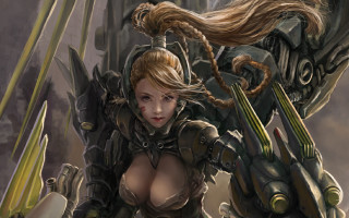 Fantasy woman armor sword robot - huge free wallpaper