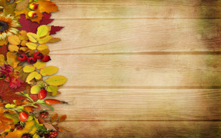 Wooden autumn leaves berries harvest - a wooden background free wallpaper
