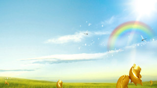 Horse field rainbow sky birds - chiho aoshima free wallpaper