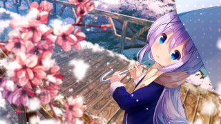 Purple hair girl umbrella snow - purple hair holding free wallpaper
