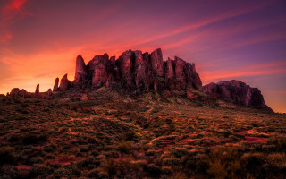 Mountain red sky clouds bushes - a few bush and bushes free wallpaper