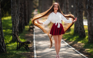 Woman long hair park path - elizabeth polunin free wallpaper