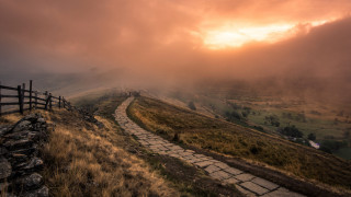 Sunset fence hill clouds mountains - andrew geddes free wallpaper for desktop
