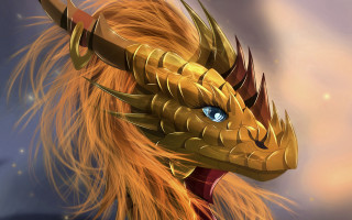 Golden dragon blue eyes long - dragon art free wallpaper