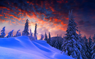 Sunset red sky snowy mountain - a sunset free wallpaper