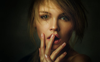 Woman hands on face mouth - her mouth free wallpaper