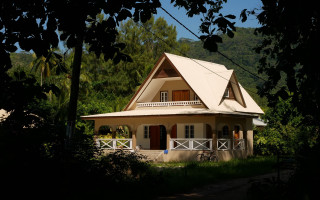 House bicycle trees mountain nature - a bicycle free wallpaper