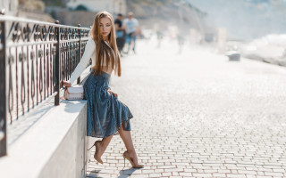 Fence sidewalk fashion blonde blue - fashion photoshoot free wallpaper