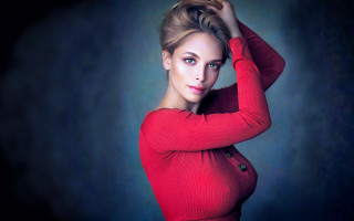 Red top bun ponytail hyperrealism - eva švankmajerová free wallpaper