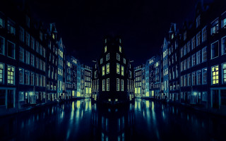 City lights reflection asia nightscape - abstract illusionism free wallpaper for desktop