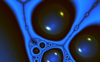 Blue black bubbles center raytraced - mandelbrot fractal free wallpaper