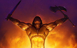 Fantasy warrior fire embers milkyway - art of brom free wallpaper