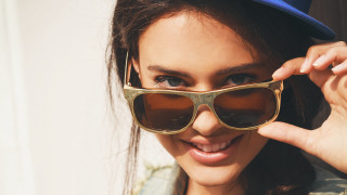 Woman hat sunglasses smile adjusting - a hat and sunglasses free wallpaper