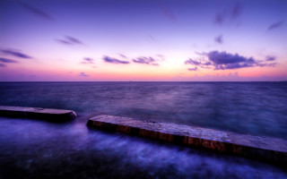 Pier purple sunset clouds city - a long pier free wallpaper