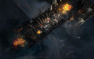 Large ship flames ocean night - a large ship free wallpaper