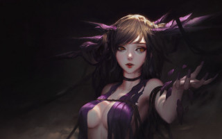 Fantasy woman purple dress long - her side free wallpaper