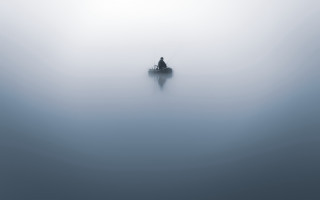 Lone boat foggy lake minimalist - floating free wallpaper