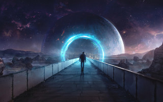 Bridge man space scene blue - sci fi fantasy free wallpaper
