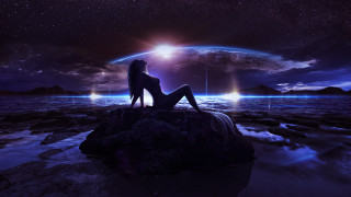 Woman ocean earth space aurora - a view of the earth free wallpaper for desktop