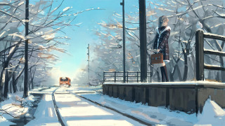 Woman snow train track suitcase - cushart krenz free wallpaper