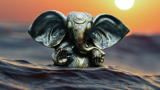 Elephant statue ocean sunset bronze - figurine free wallpaper