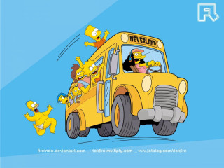 Cartoon school bus characters blue - incoherent free wallpaper