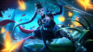 Fantasy woman fire demon sword - behind her free wallpaper