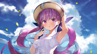 Purple hair girl clouds hat - the cloud free wallpaper for desktop