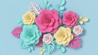 Paper flower arrangement blue background - paper texture free wallpaper