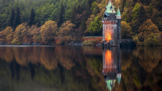 Castle lake reflection forest magical - romanesque free wallpaper