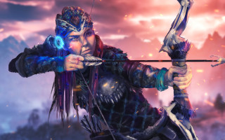 Man archer armor mountain sunset - a bow and arrow free wallpaper