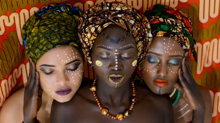 Afrofuturism painted faces body art - three woman free wallpaper