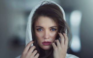 Woman hooded jacket serious portrait - jacket free wallpaper for desktop