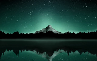 Mountain lake reflection stars moon - a green sky free wallpaper