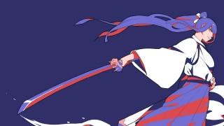 Woman hakama blue background sword - a large object free wallpaper