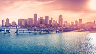 City skyline bridge water matte - city background free wallpaper