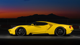 Yellow sports car night mountain - dusk time free wallpaper