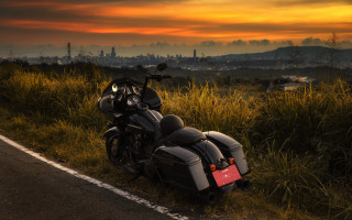 Motorcycle road field sunset nature - a motorcycle free wallpaper for desktop
