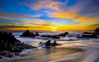 Sunset ocean rocks waves clouds - rock free wallpaper