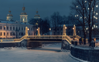Bridge lights snow cityscape winter - a bridge free wallpaper