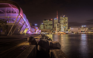 City skyline night river bridge 2 - a bridge and a river free wallpaper