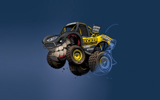 Monster truck flying blue yellow - a monster truck free wallpaper